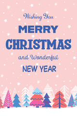 Colourful Christmas tree greeting card. Hand drawn decorations. Vector illustration