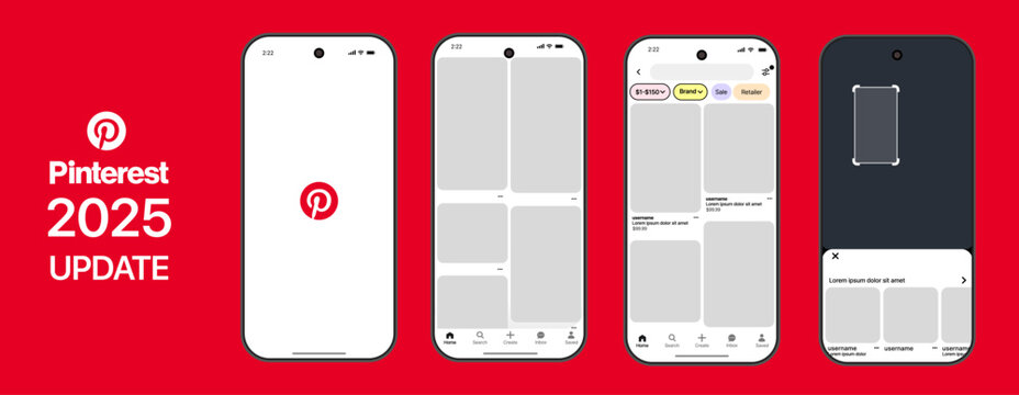 Pinterest user interface templates. mockup showcasing Pinterest Post, Idea Pin, and Story layouts. Clean and modern Pinterest social media mockup for branding, Editorial Vector.
