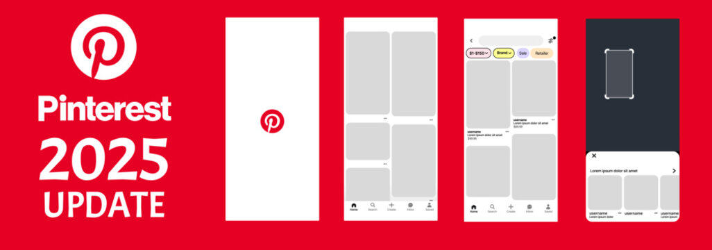 Pinterest user interface templates. mockup showcasing Pinterest Post, Idea Pin, and Story layouts. Clean and modern Pinterest social media mockup for branding, Editorial Vector.