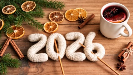 Cinnamon and Orange Christmas Setting with Yarn 2026 New Year Design