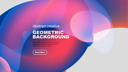 Vibrant abstract shapes overlap, creating dynamic background. Text promotes further exploration. Modern design elements present.