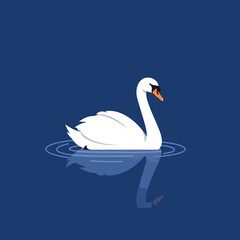 Obraz premium Minimalist swan on dark blue water with reflection in flat vector style
