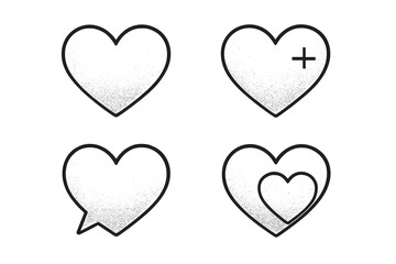 Different heart symbols showing various meanings and emotions in a simple graphic design on a white background