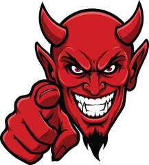 Cartoon devil character, red demon mascot, evil face illustration, scary monster artwork, Halloween design concept, angry devil head, fantasy villain figure, spooky cartoon graphic