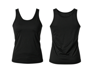 Front and back view of a black sleeveless top