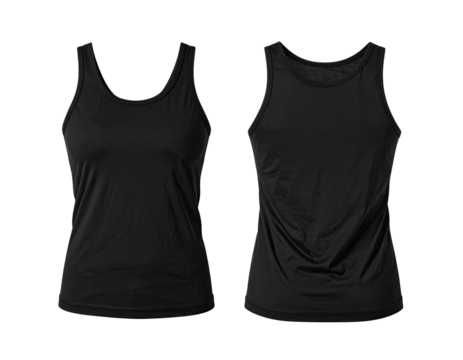 Front and back view of a black sleeveless top