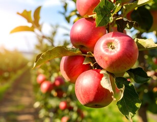 Obraz premium Fresh apples on a tree branch