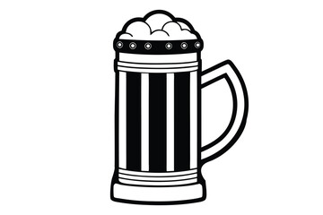 Stylized black and white illustration of a beer mug with foam stein drink