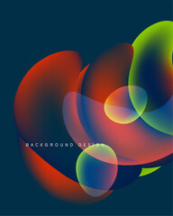 Abstract colorful shapes overlap, creating dynamic visual effect. Smooth gradients blend red, blue, green hues. Modern design element.