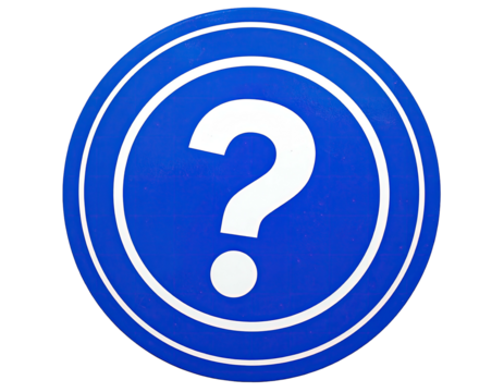 Blue circular sign with a white question mark