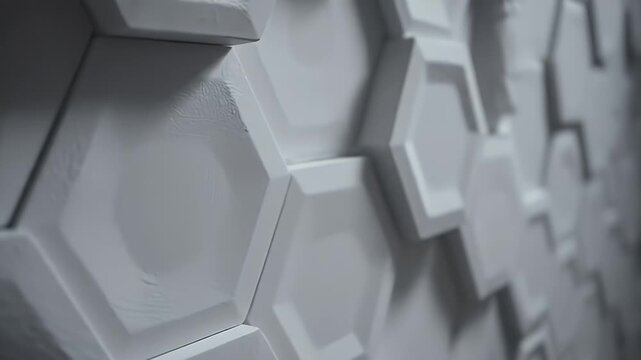 Modern 3D Hexagon Wall Texture. Abstract Geometric White and Grey Pattern. Contemporary Interior Design Background.