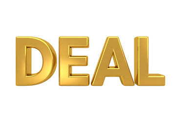 3d shiny golden word "Deal" isolated on transparent background.