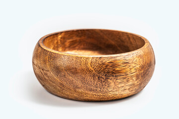 Empty Rustic Wooden Bowl on White Background