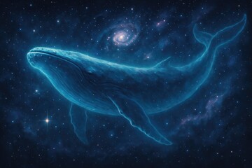 Fototapeta premium Cosmic Blue Whale Gliding Through Starry Universe