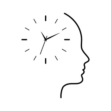 circadian health. Human head silhouette with clock inside symbolizing circadian rhythms biological cycles daily routine sleep health body clock time balance and natural biorhythm concept