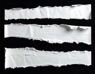 Torn Paper Strips on Black Background.