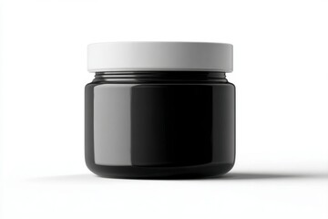 Black Glass Jar with White Lid on Minimalist Background