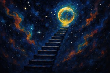 Staircase to the Moon Across Starry Cosmos