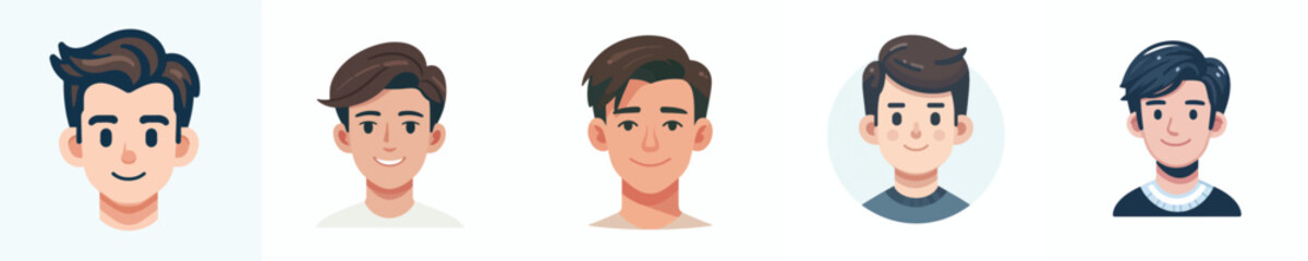vector avatar of a man's face with neat side part hair, medium skin, smiling expression