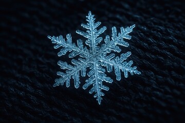 Macro Snowflake on Dark Fabric With Sharp Detail