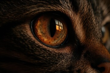 Macro Closeup of Amber Cat Eye Reflection
