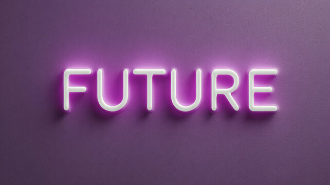 Neon sign displaying the word 'Future' on a purple background.