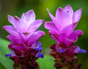 Close-up of Two Purple Torch Ginger Flowers.