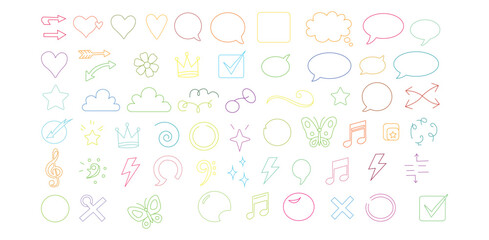 Colorful Icon Set Hearts Arrows Speech Bubbles Clouds Stars Music Notes Lightning Bolts and More for Creative Design and