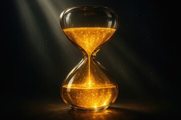Golden Hourglass With Glowing Sand Under Spotlight