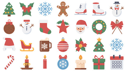 Collection of festive christmas holiday icons and symbols in a charming silhouette style perfect for seasonal designs