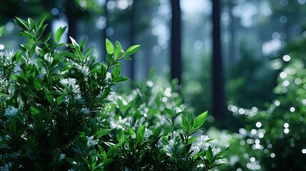 Lush Green Leaves and Sunlight Filtering Through Trees in Forest with an Eco Friendly Background and Cinematic Lighting Style