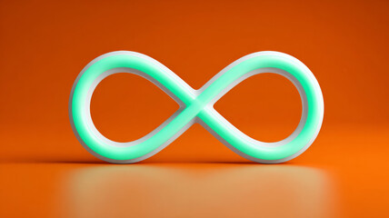 Fototapeta premium Neon infinity symbol on vibrant orange background, 3D render.