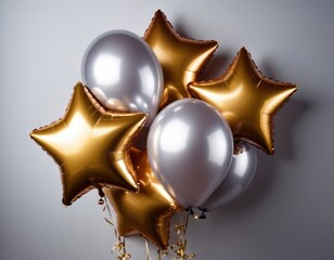 silver and gold balloons star matte on a white background