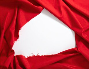 Red fabric draped over white background, creating a frame