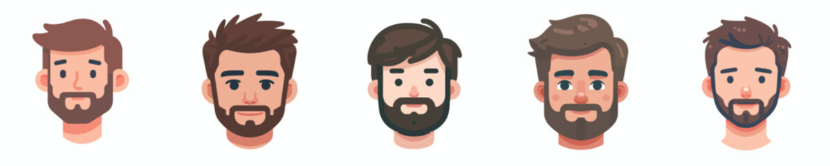 Vector Avatar of a man's face with thin hair and a thick beard, medium skin tone, friendly expression