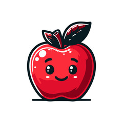 A cheerful red apple with a smiling face and green leaf, set against a simple white background
