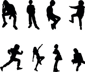 Vector silhouettes of children in school or in park.