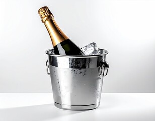 Champagne bottle in a silver ice bucket