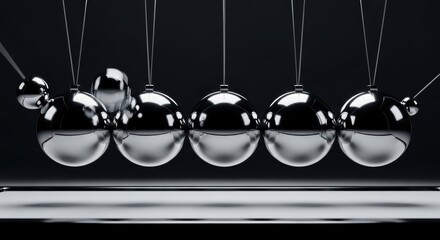 Shiny Metal Balls in Motion Kinetic Sculpture on Dark Gray Background