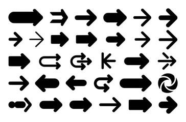 Collection of Black Arrow Icons and Symbols on White Background