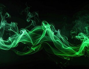 Abstract swirling, vibrant green smoke on black background