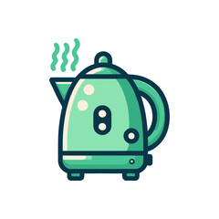 A stylish green kettle steaming on a kitchen counter, with a cozy home atmosphere in the background