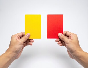 Two hands hold a yellow and red card (14)