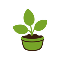 A vibrant green potted plant with broad leaves, symbolizing growth and nature in a simple design
