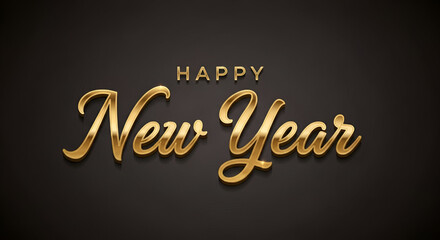 A luxurious typography for Happy New Year 2026 with a shiny 3D golden font and glossy texture on a clean dark background for a festive holiday banner.
