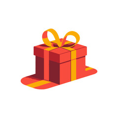 A vibrant red gift box with a yellow ribbon, set against a simple white background, ideal for celebrations