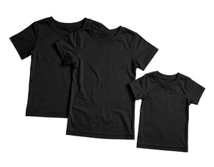 Three black t-shirts of varying sizes layered, showing different fits