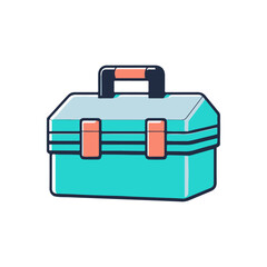 A vibrant turquoise toolbox with orange accents, set against a clean white background, ideal for DIY projects