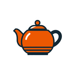 Bright orange teapot with a rounded shape and prominent handle, set against a white background, ideal for kitchenware illustrations