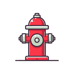 Bright red fire hydrant standing prominently on a sidewalk, with a clear blue sky in the background